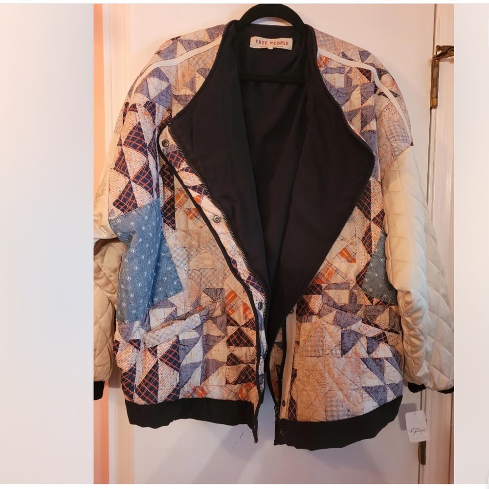 Free People Rudy Patchwork Quilted Bomber Jacket - size L - Picture 9 of 10